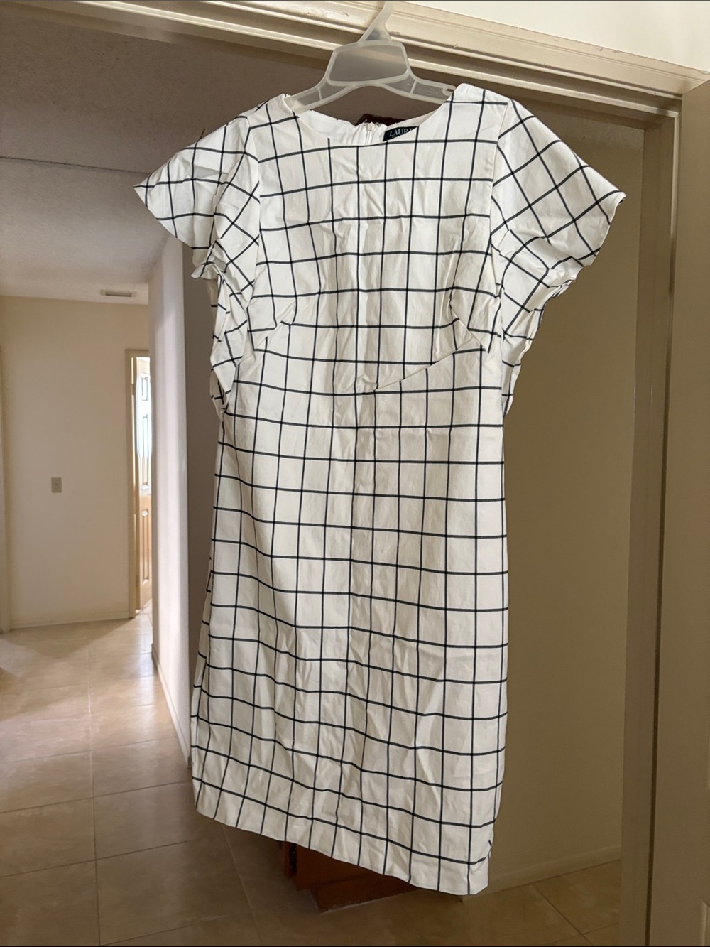 Lauren Ralph Lauren White Dress with Black Windowpane Grid
